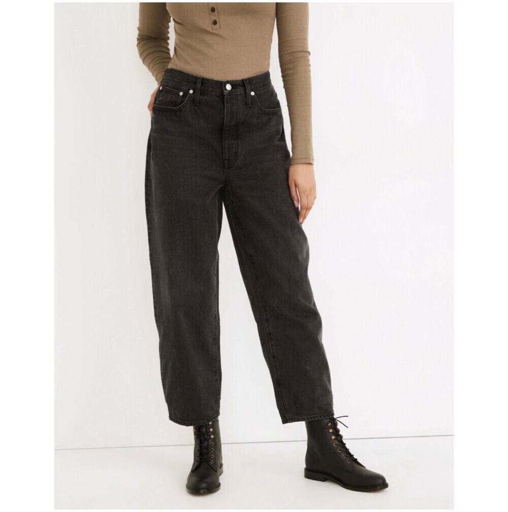 Madewell Jeans Womens 27 Gray Black Balloon Jeans Noll Wash Barrel Rigid Button